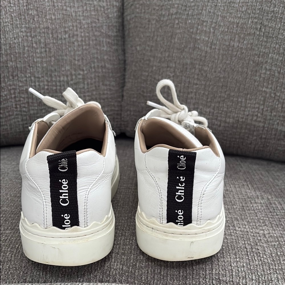 Chloe Scalloped Leather White Sneakers with Textured Upper and Thick Sole - Picture 10 of 16